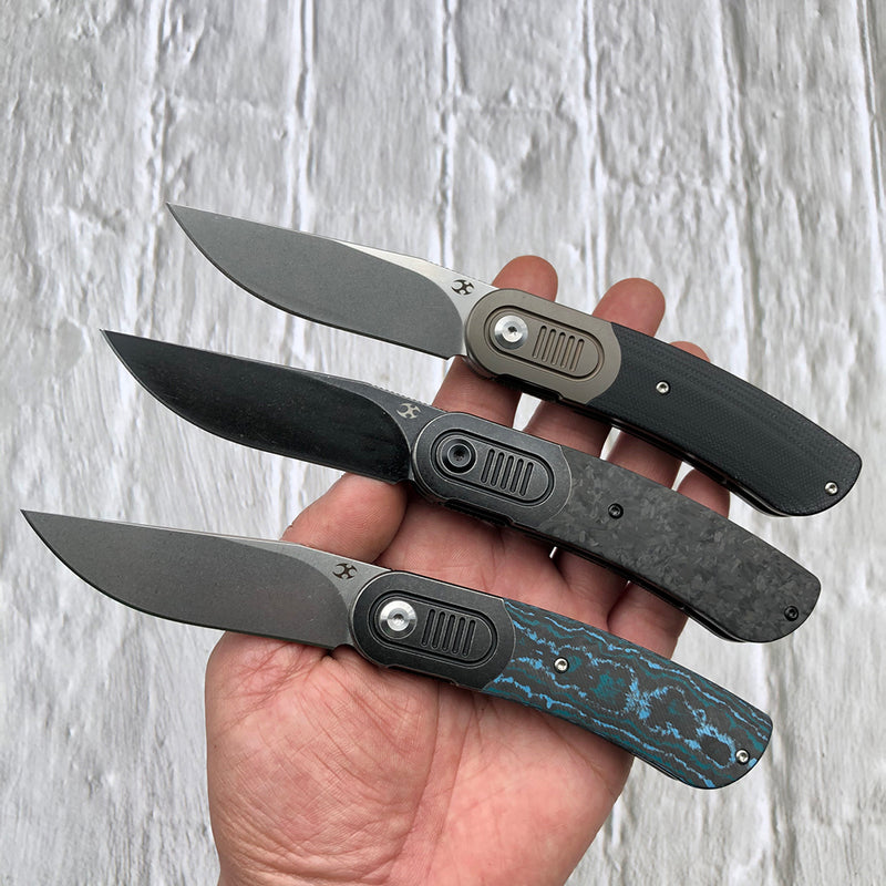 KANSEPT Reverie Front Flipper Knife Arctic Storm Carbon Fiber+ Titanium Bolster Handle (2.92'' CPM S35VN Blade)Justin Lundquist Design-K2025A3