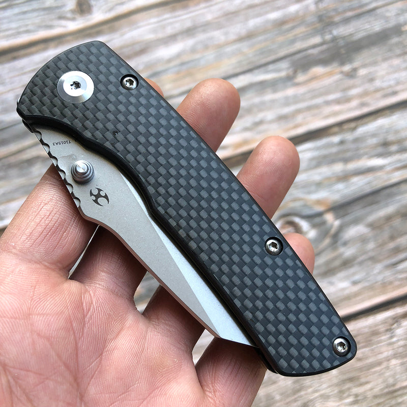 KANSEPT Main Street Twill Carbon Fiber Handle Black Stonewashed 154CM Blade Dirk Pinkerton Design-T1015A3
