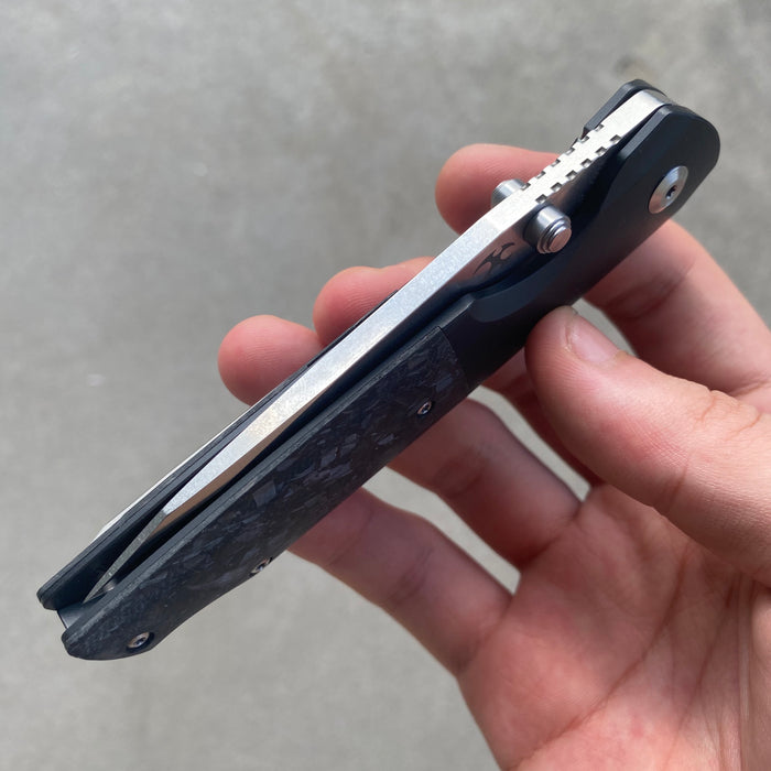 KANSEPT Warrior Thumb Studs Knife Titanium+Carbon Fiber Handle (3.46'' CPM S35VN Tanto Blade) Kim Ning Design-K1005T1