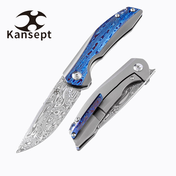 Mini Accipiter K2007A7 Under 3'' Front Flipper with Damasteel Draupner Blade Titanium Handle with Timascus Inlay
