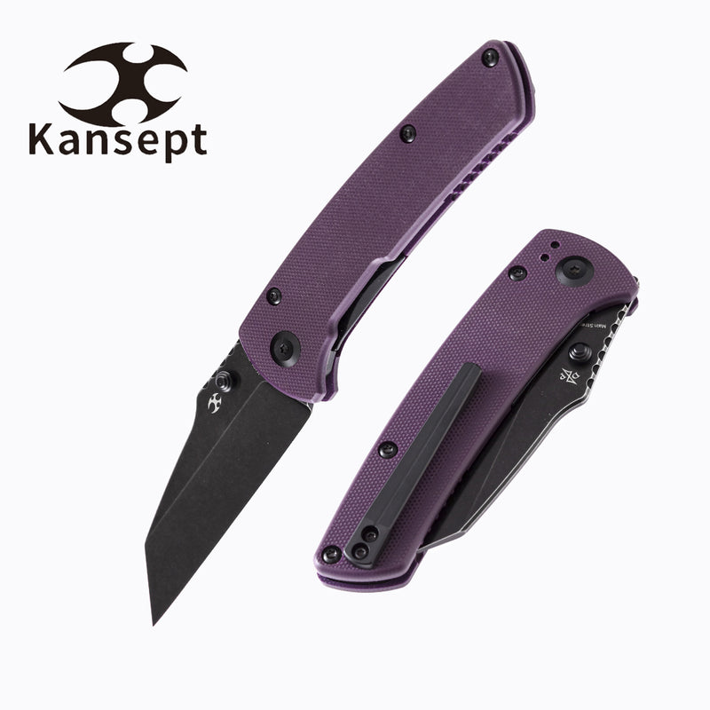 KANSEPT Main Street Thumb Stub Pocket Knives Purple Handle Black TiCn Coated 154CM Blade Dirk Pinkerton Design-T1015A6