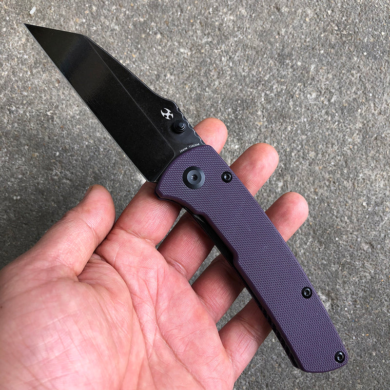 KANSEPT Main Street Thumb Stub Pocket Knives Purple Handle Black TiCn Coated 154CM Blade Dirk Pinkerton Design-T1015A6