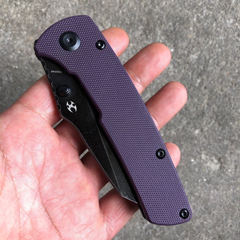 KANSEPT Main Street Thumb Stub Pocket Knives Purple Handle Black TiCn Coated 154CM Blade Dirk Pinkerton Design-T1015A6